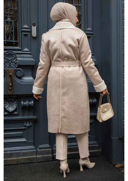 Kürklü Bej Süet Tesettür Kap 5959BEJ modelleri