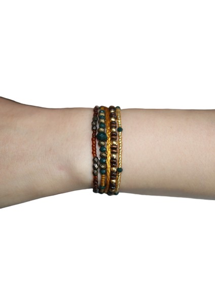 Kahve ve Yeşil Bileklik Çok Boncuklu Şık Tasarım Bileklik fiyatları