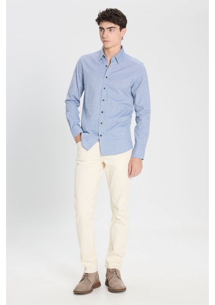 Slim Fit Dar Kesim Klasik Yaka Flanel Mavi Gömlek fiyatları