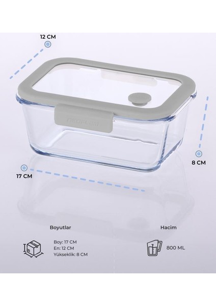 Fika Glace Gri Vakumlu 4 Parça Saklama Kabı 460 ml + 800 ml