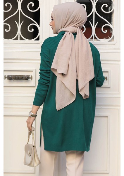 Fitilli Zümrüt Yeşili Tesettür Triko Tunik 65903ZY modelleri