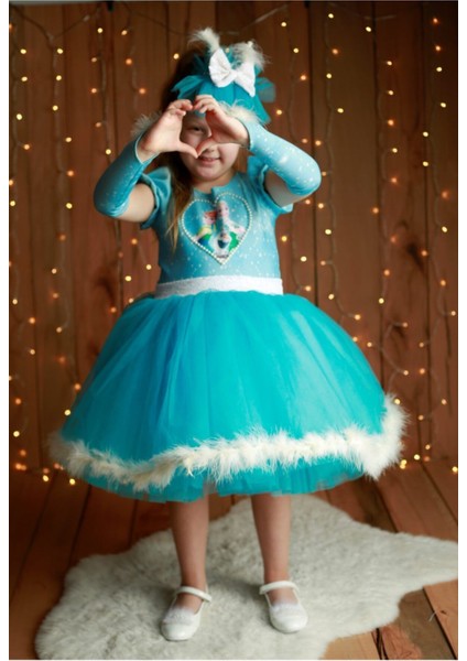 Kız Çocuk Elsa Karlar Kraliçesi Mavi Kostüm Elbise modelleri