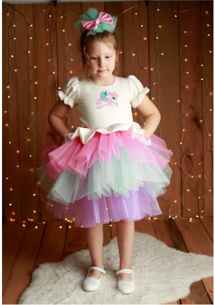 Kız Çocuk Renkli Unicorn Elbise fiyatları