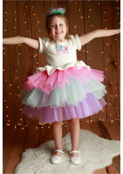 Kız Çocuk Renkli Unicorn Elbise modelleri