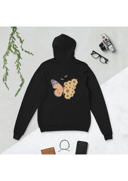 Sweatshirt Kelebek Desenli Pamuklu Kız Çocuk Bluzu