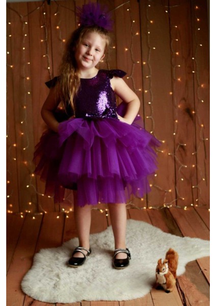 Kız Çocuk Mor Kabarık Tütü Elbise