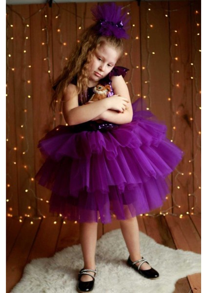 Kız Çocuk Mor Kabarık Tütü Elbise modelleri