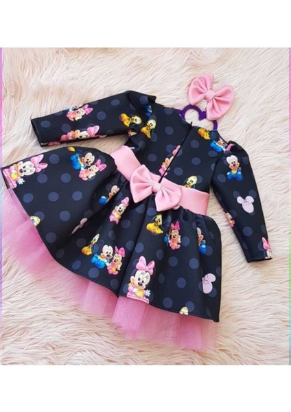 Kız Çocuk Siyah Mickey(Miki)Mouse Kabarık Elbise
