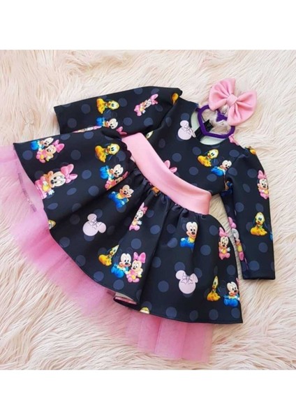 Kız Çocuk Siyah Mickey(Miki)Mouse Kabarık Elbise