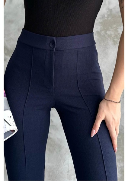 Kadın Lacivert Yüksek Bel Çımalı Bilek Boy Pantolon