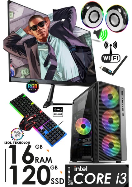 R267 I3 2100 3.40GHZ 16GB Ram 120GB SSD 19 İNÇ Monitör Wi-Fi Masaüstü Bilgisayar