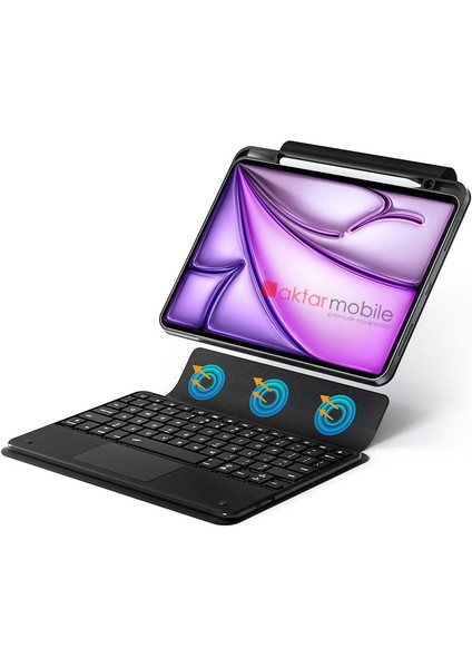 iPad Air 11 M2 2024 Air 6. Nesil Uyumlu Klavyeli Kılıf Standlı Bluetooth Klavye Trackpad Keyboard