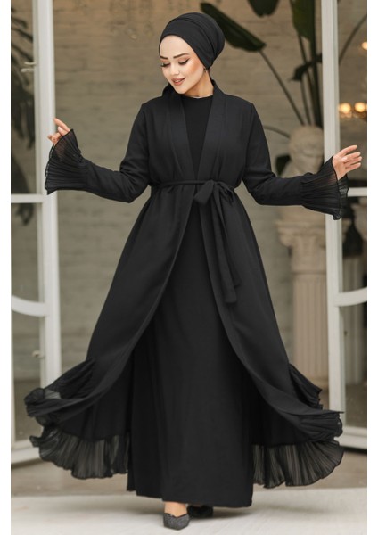 Volanlı Siyah Tesettür Abaya 4482S modelleri