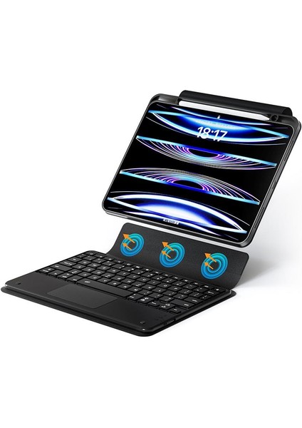 iPad Pro 11 M4 2024 Uyumlu Klavyeli Kılıf Standlı Bluetooth Klavye Trackpad Keyboard