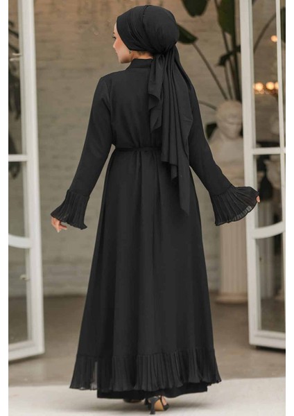 Volanlı Siyah Tesettür Abaya 4482S indirimleri