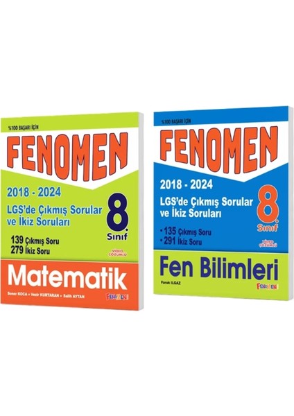 Fenomen Yayınları 8. Sınıf LGS Matematik + Fen Bilimleri Çıkmış Sorular ve Ikiz Soruları (2018-2024)