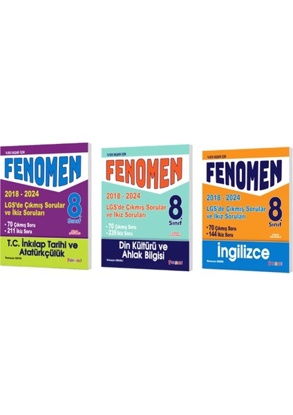 Fenomen Yayınları 8. Sınıf LGS İnkilap + Din + İngilizce Çıkmış Sorular ve Ikiz Soruları (2018-2024)