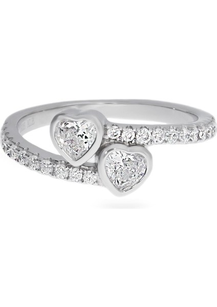 Kadın Ikili Kalp Model Gümüş Yüzük