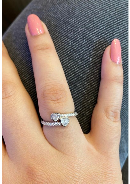 Kadın Ikili Kalp Model Gümüş Yüzük fırsatları