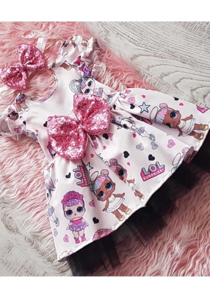 Kız Çocuk Tüllü Kabarık Pembe Lol Elbise