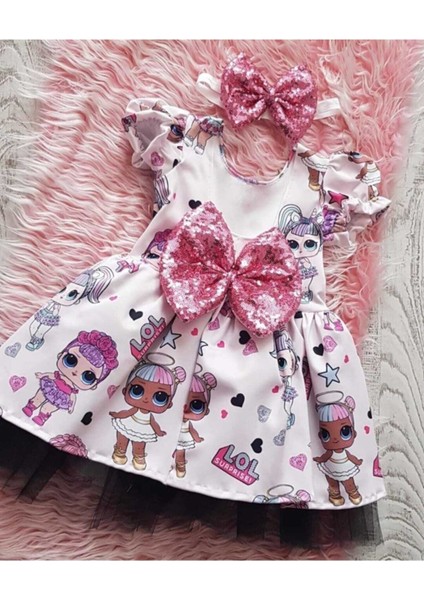 Kız Çocuk Tüllü Kabarık Pembe Lol Elbise fiyatları