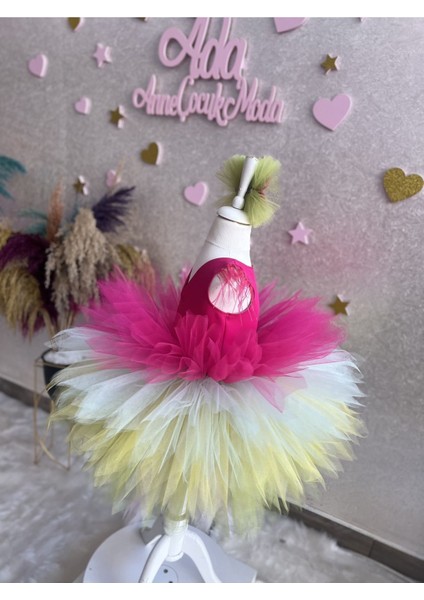 Kız Çocuk Kat Kat Tüllü Kabarık Rainbow Abiye Elbise