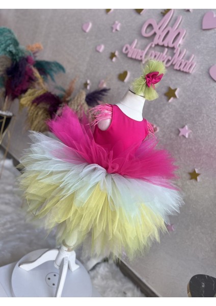 Kız Çocuk Kat Kat Tüllü Kabarık Rainbow Abiye Elbise modelleri