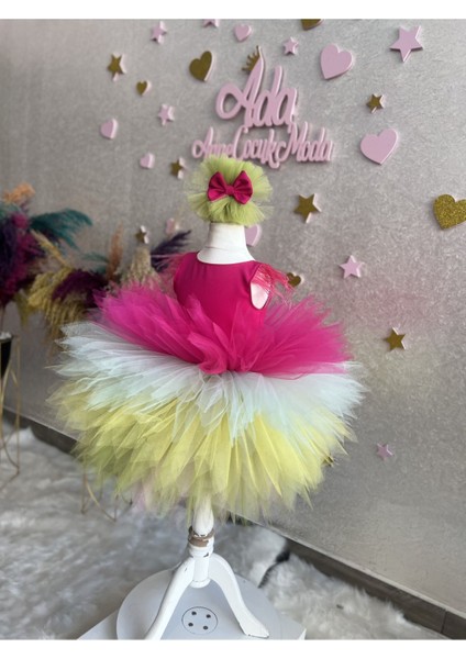 Kız Çocuk Kat Kat Tüllü Kabarık Rainbow Abiye Elbise fırsatları