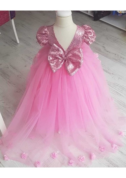 Kız Çocuk Pembe Payetli Abiye Elbise