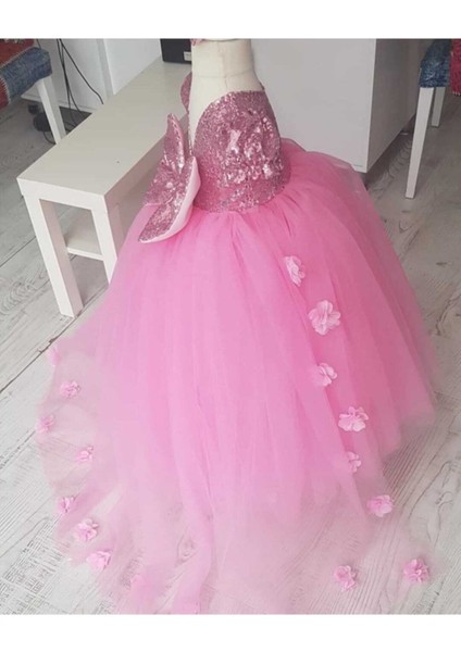 Kız Çocuk Pembe Payetli Abiye Elbise modelleri
