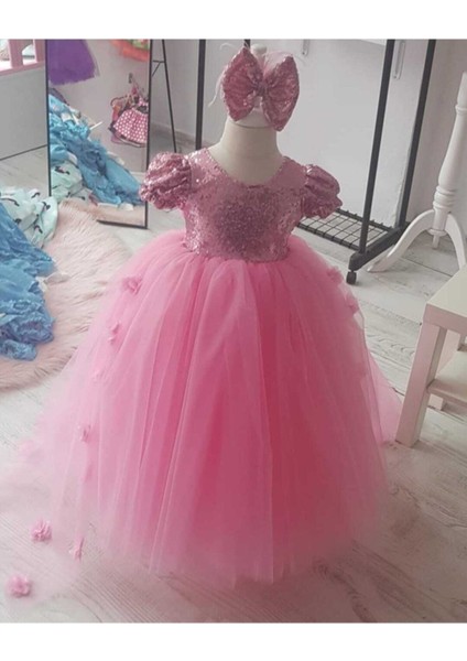 Kız Çocuk Pembe Payetli Abiye Elbise fırsatları