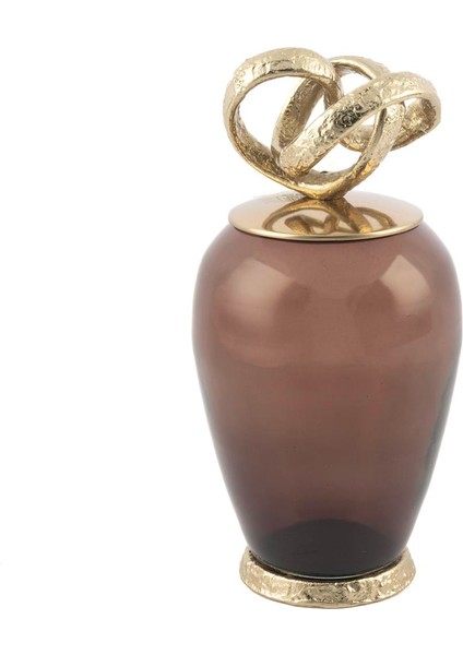 Antik Gold Kapaklı Kahve Cam Vazo 19X32 cm