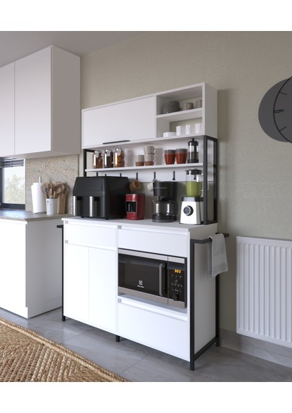 Defne Kahve Köşesi, Çok Amaçlı Dolap, 3 Kapaklı 2 Çekmeceli, Kiler Mutfak Dolabı, Beyaz fiyatları