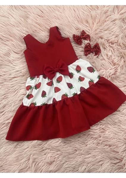 Kız Çocuk Fırfırlı Çilek Konsept Günlük Rahat Elbise