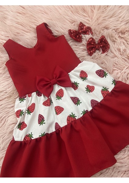 Kız Çocuk Fırfırlı Çilek Konsept Günlük Rahat Elbise modelleri