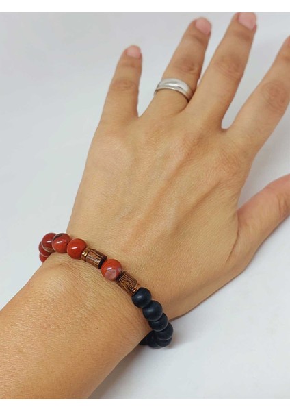 Kırmızı Alacalı Jasper & Oniks Taşı 8mm Tasarım Bileklik Hawaii Model (14240) fırsatları