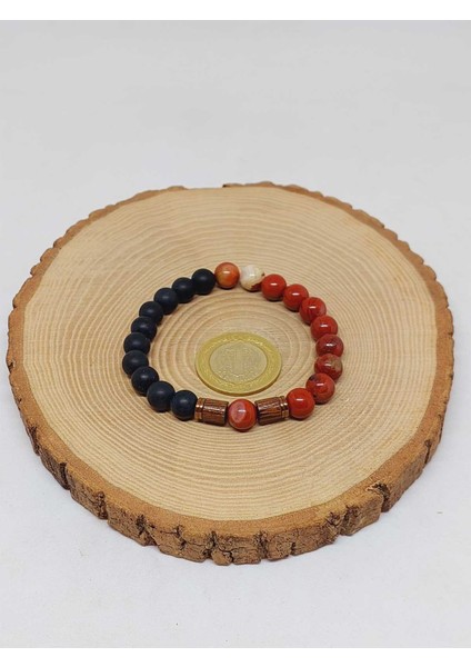 Kırmızı Alacalı Jasper & Oniks Taşı 8mm Tasarım Bileklik Hawaii Model (14240) indirimleri