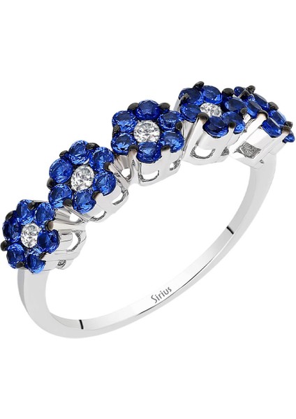 ve Safir Taşlı Papatya 5 Taş Yüzük 0424R0192