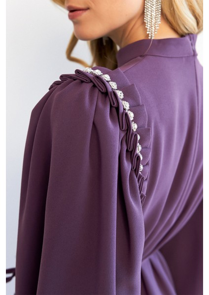 Nova Omuz Detaylı Elbise - Leylak indirimleri