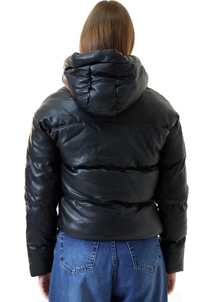 Kadın 1. Kalite Suni Deri Görünümlü Siyah Şişme Mont indirimleri