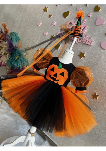 Siyah Turuncu Cadılar Bayramı Elbisesi Halloween Kostüm Cadılar Bayramı Partisi Elbisesi