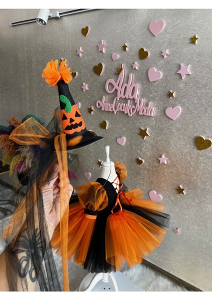 Siyah Turuncu Cadılar Bayramı Elbisesi Halloween Kostüm Cadılar Bayramı Partisi Elbisesi