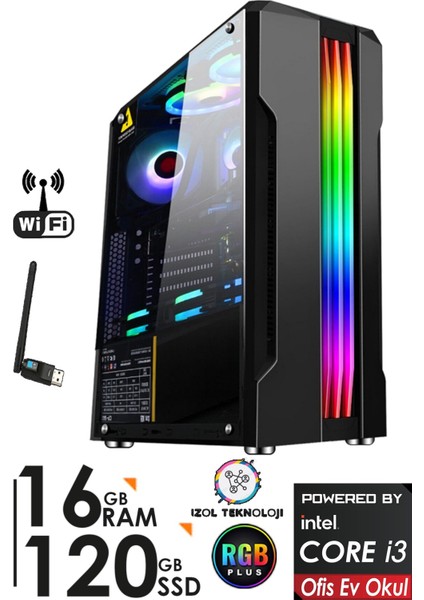 R267 I3 2100 3.40GHZ 16GB Ram 120GB SSD Wi-Fi Masaüstü Bilgisayar