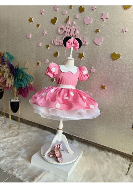 Pembe Minnie Mouse Elbisesi Minnie Mouse'un Doğum Günü Elbisesi. Minnie Fare Kostümü