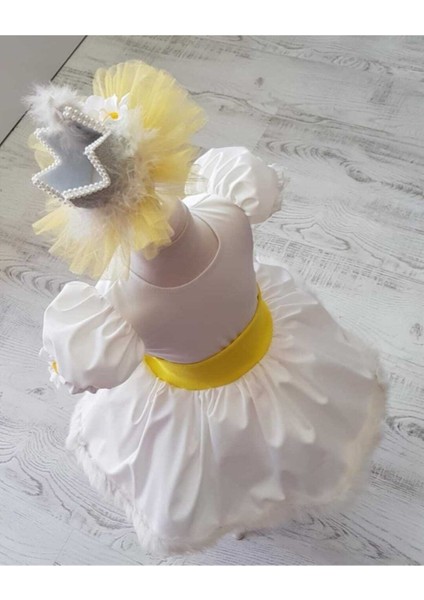 Kız Çocuk Beyaz Papatya Detaylı Etek Ucu Tüylü Kabarık Elbise fırsatları
