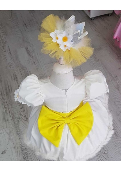Kız Çocuk Beyaz Papatya Detaylı Etek Ucu Tüylü Kabarık Elbise indirimleri