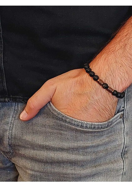 Siyah Akik & Oniks Taşı 8mm Tasarım Bileklik Hawaii Model (51330) modelleri