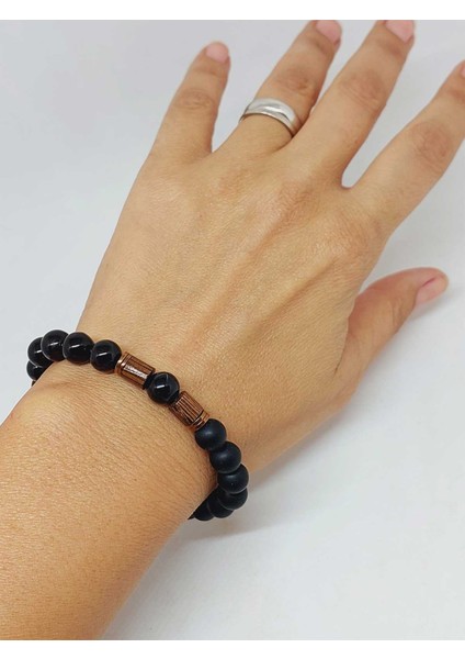 Siyah Akik & Oniks Taşı 8mm Tasarım Bileklik Hawaii Model (51330) fırsatları