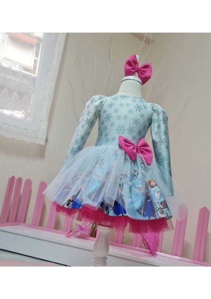 Kız Çocuk Elsa Karlar Kraliçesi Elbise Fuşya Detaylı
