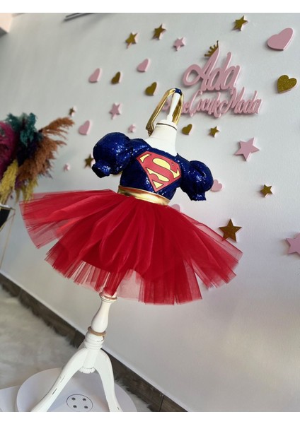 Kız Çocuk Super Girl Pelerinli Kabarık Kostüm Elbise modelleri